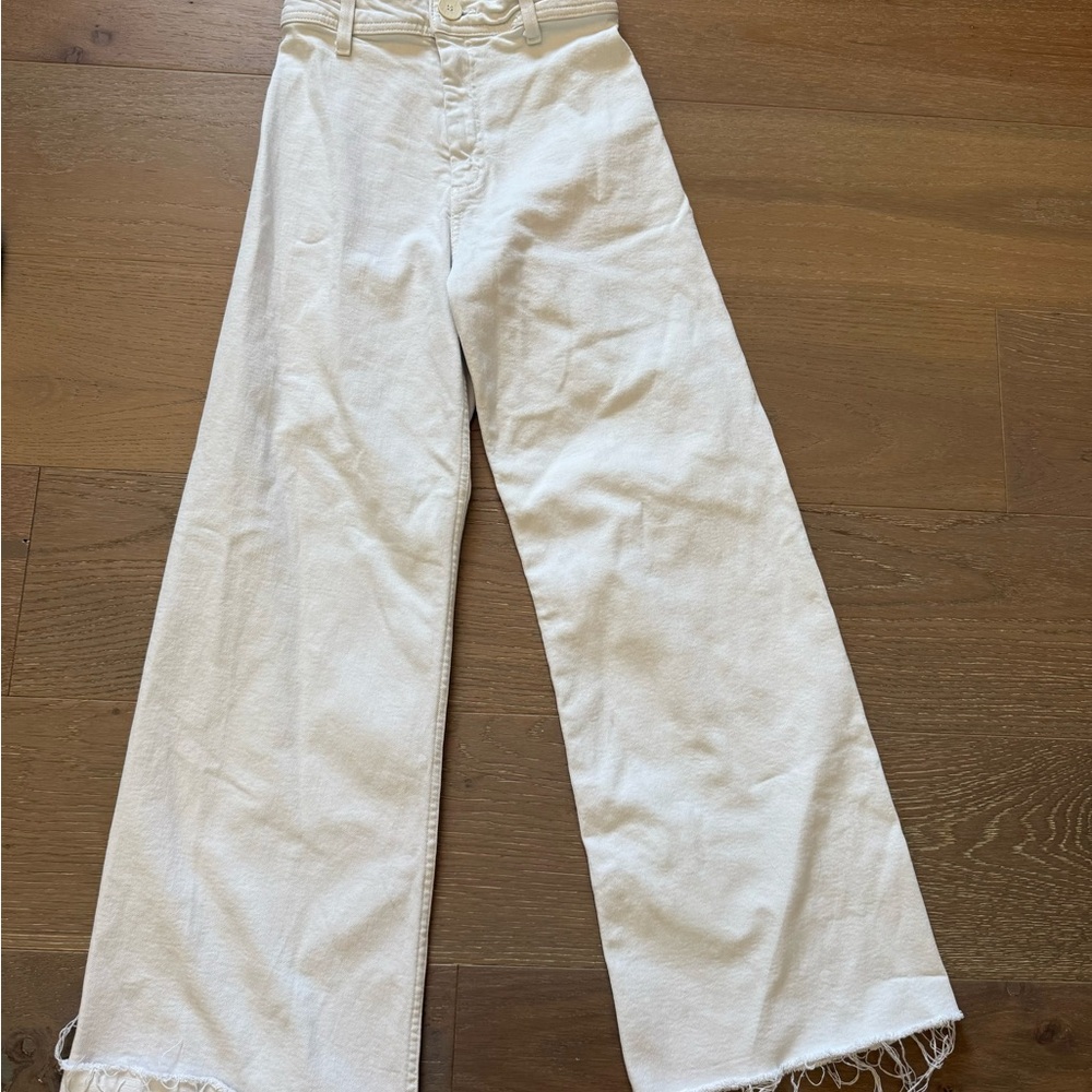 White Wide-Leg Frayed Hem Pants